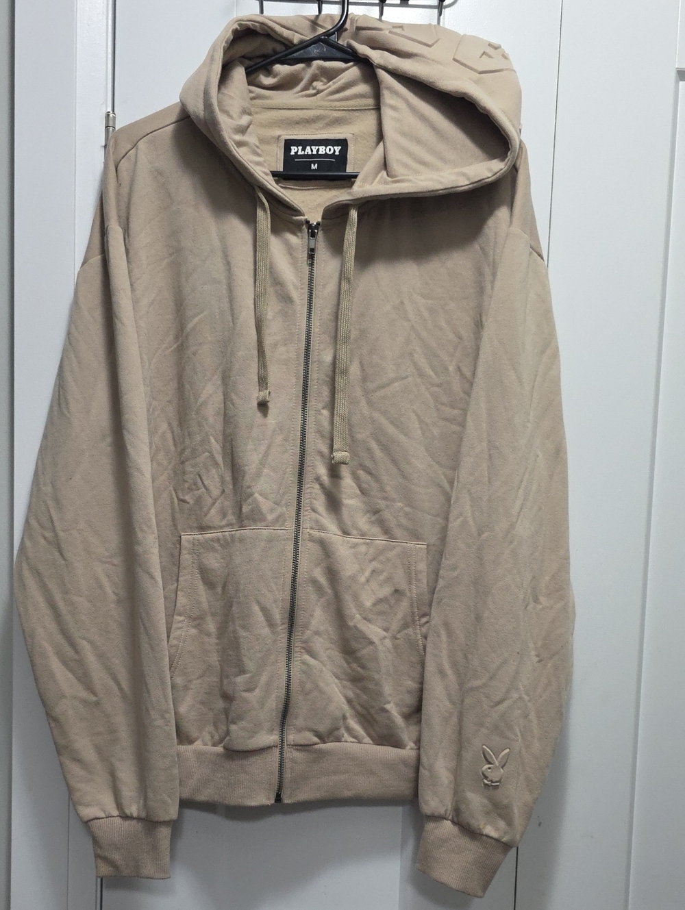 PLAYBOY Men's Zip-Up Hoodie in Beige